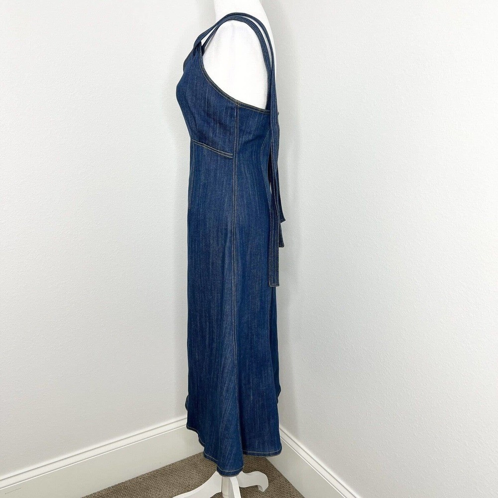 Adam Lippes Blue Stretch Cotton Denim Sleeveless V-Neck Tank Midi Dress Sz 2 - Picture 9 of 16